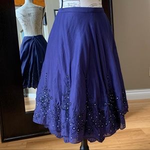 Lithe Beaded Embroidered Navy Full Layered Skirt